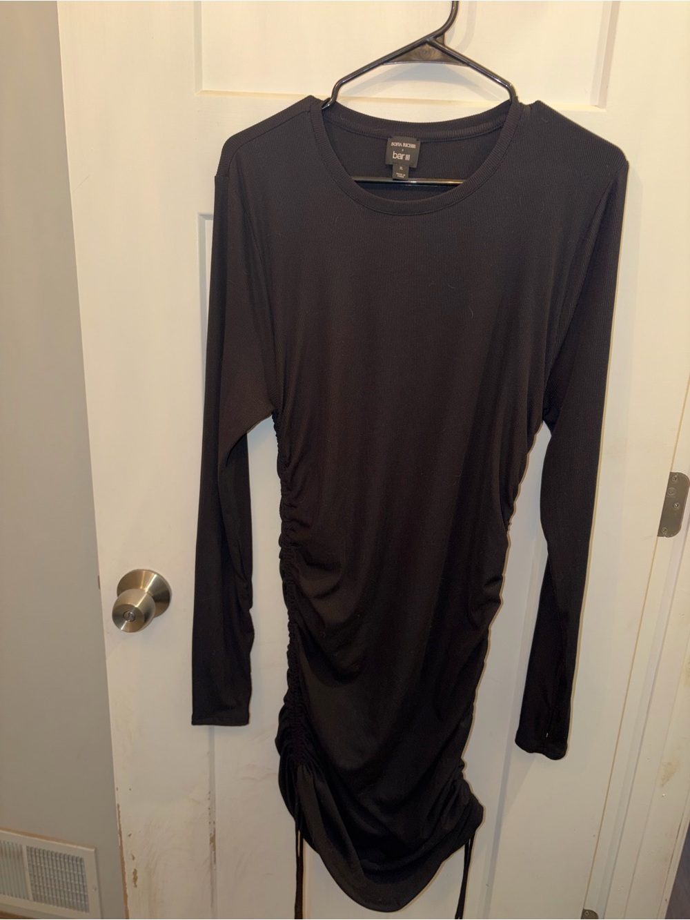Bar III Black Long-Sleeve Ruched Bodycon Dress